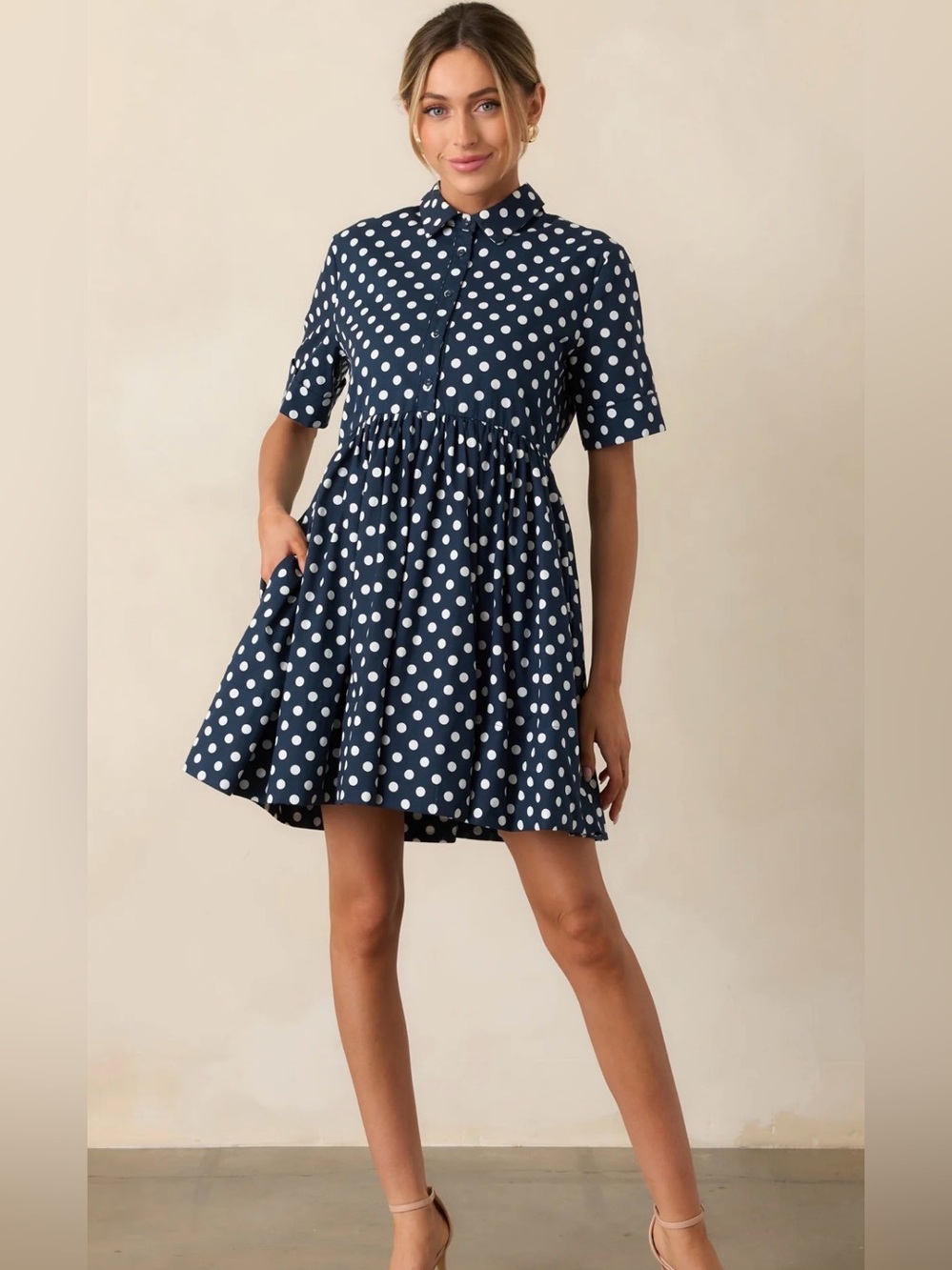 Prosperina Piper Polka Dot Mini Babydoll Swing Dress